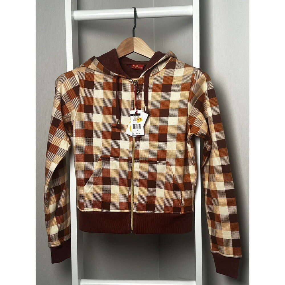 Plaid Hoodie Youth M Brown Plaid Full Zip Long Sleeves NEW Red Fox RETAIL $69.